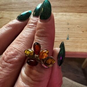 Vintage pure silver Baltic Amber
 Statement Ring
